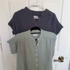 Emme mama Green Button-Up Short Sleeve maternity two Blouses